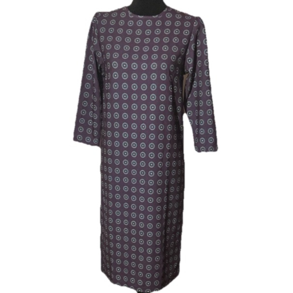 Kingdom & State Sz Small Circle Geo Pattern Midi Shift Dress 3/4 Sleeves